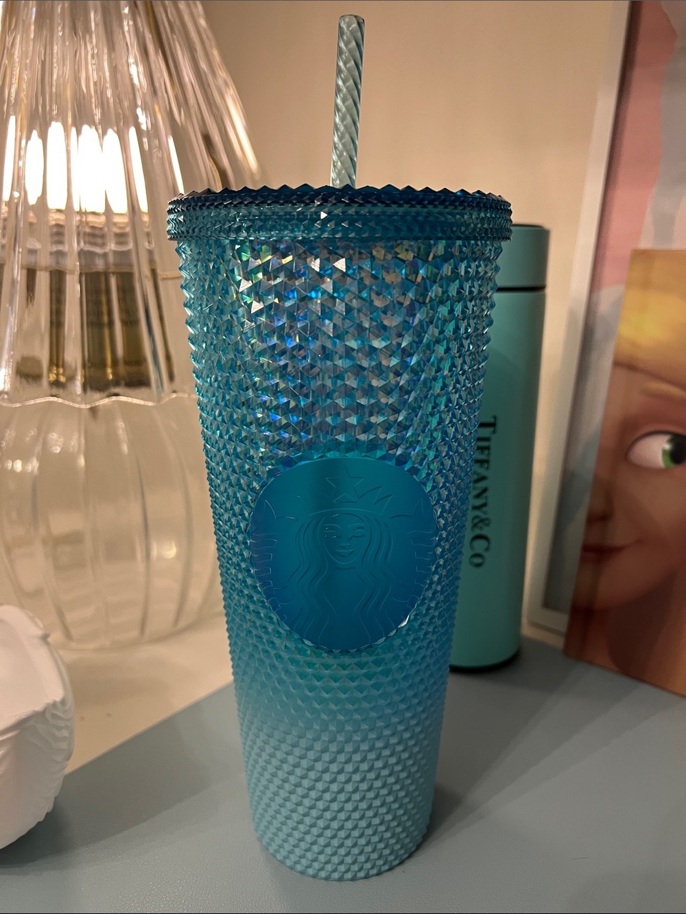 Starbucks Iridescent Teal Studded Cold Cup Tumbler with Straw